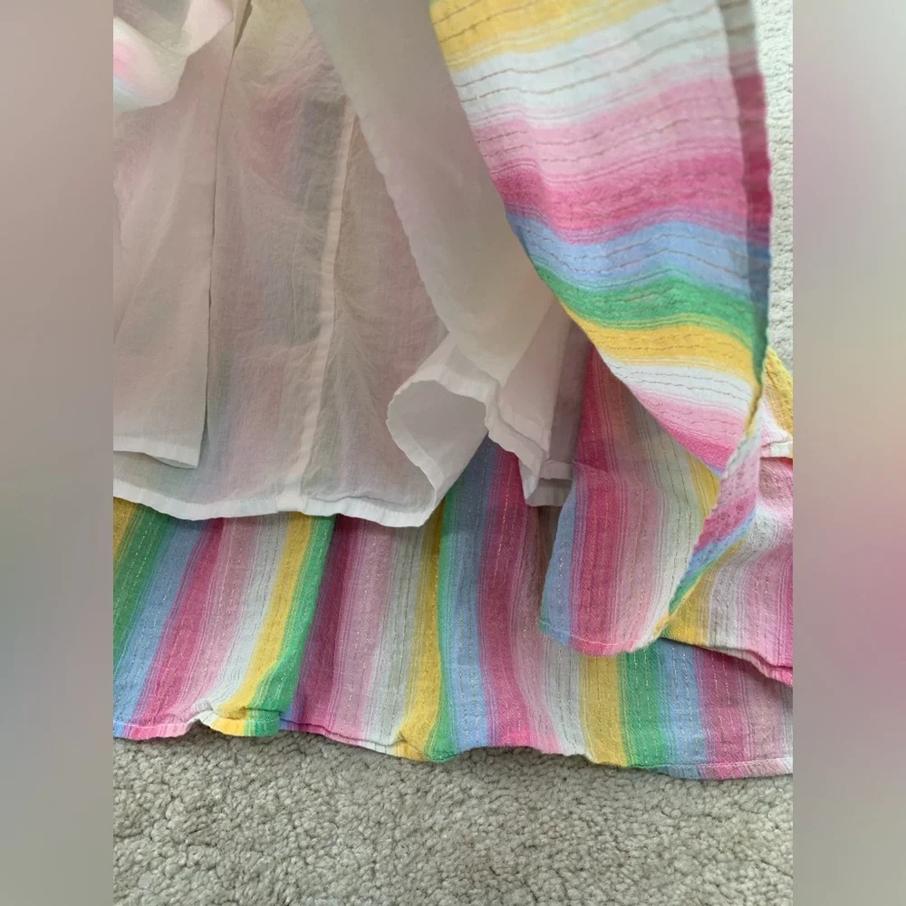 Mini Boden Size 5-6 Years Tiered Ruffle Pastel Gold Striped Maxi Dress